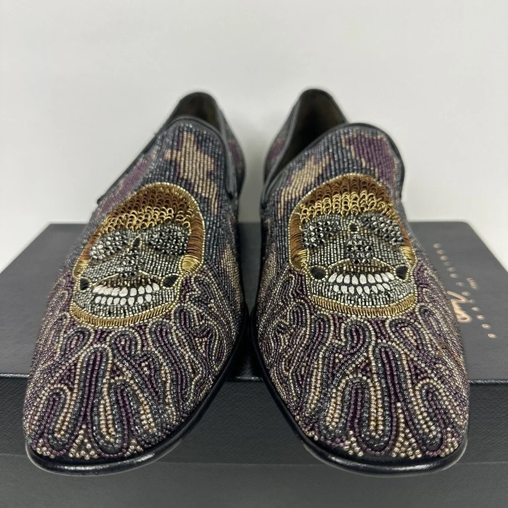 Donald Pliner Pascow Skulls Embellished Loafers Men's Size‎ 10.5M UK